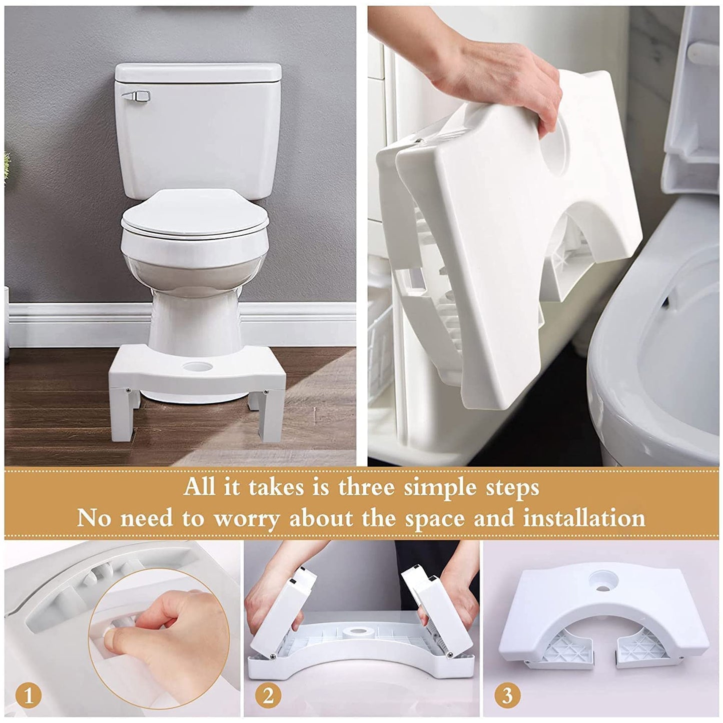 6005a Plastic Non-slip Folding Toilet Squat Stool - White Color