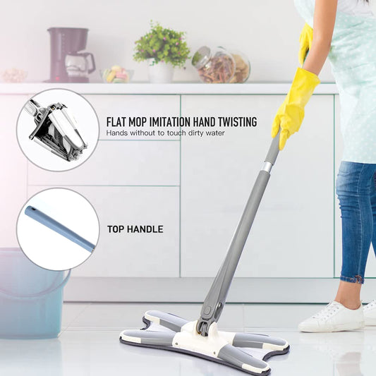 4874 X Shape Mop Or Floor Cleaning Hands-free Squeeze Microfiber Flat Mop System 360 Flexible Head Wet And Dry Mop For Home Kitchen With 1 Super-absorbent Microfiber Pads.
