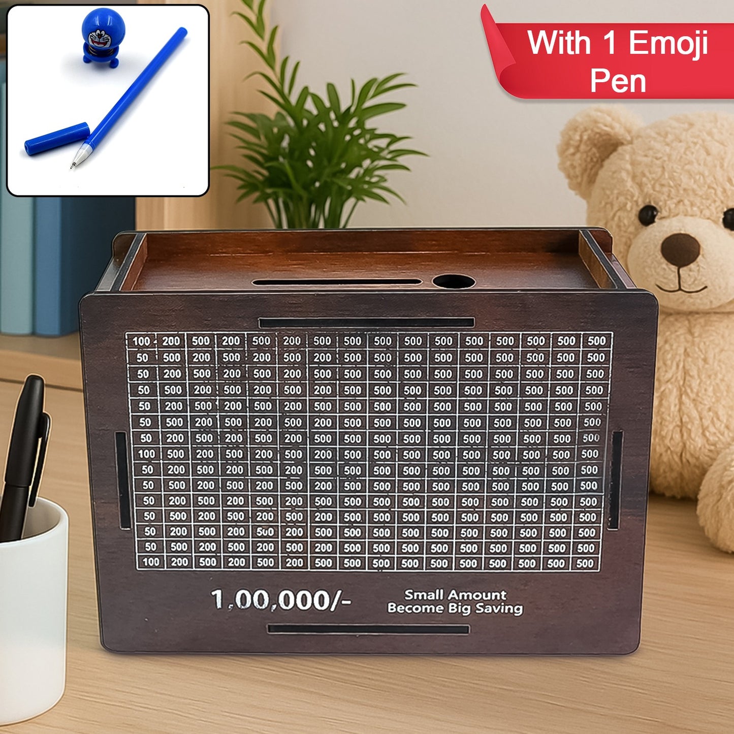 Wooden Money  Piggy Bank Money Box (1 Pc  1 Emoji Pan)